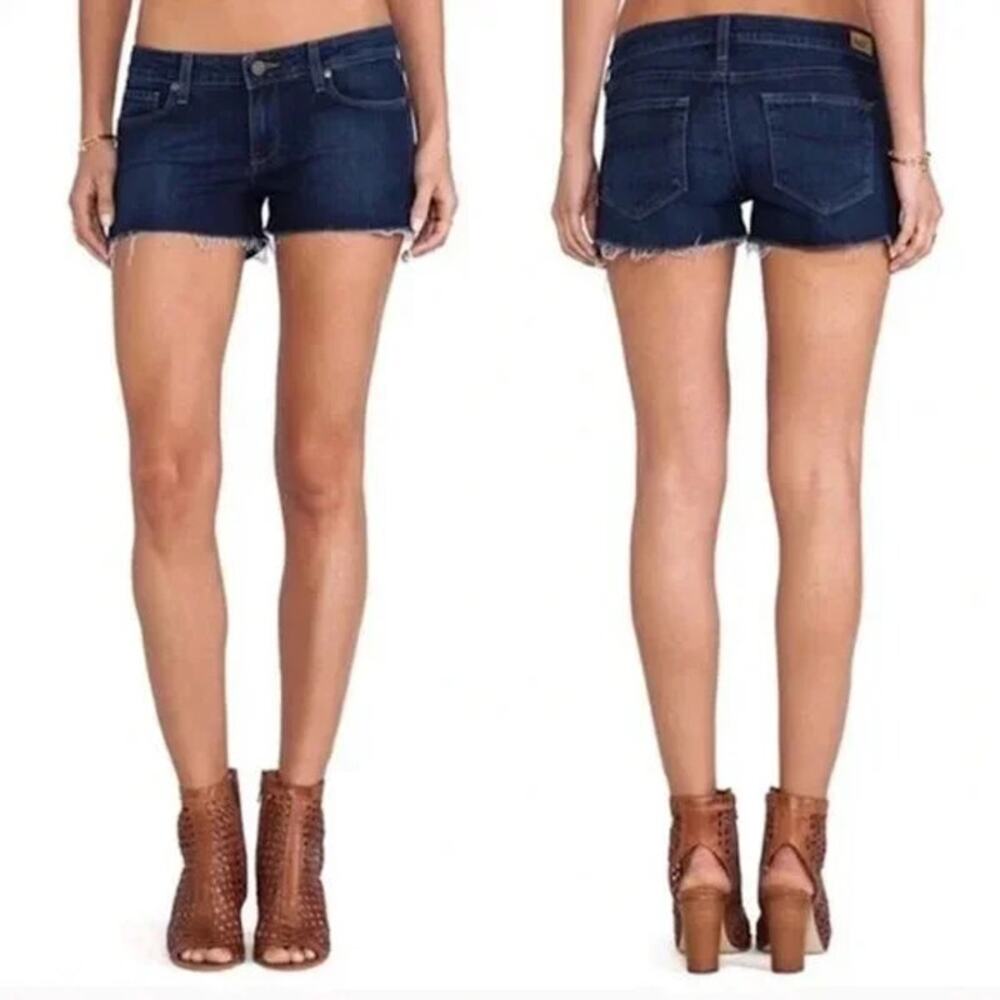 Paige Catalina Mid Rise Blue Denim Jean‎ Frayed Hem Cutoff Shorts Women's 28